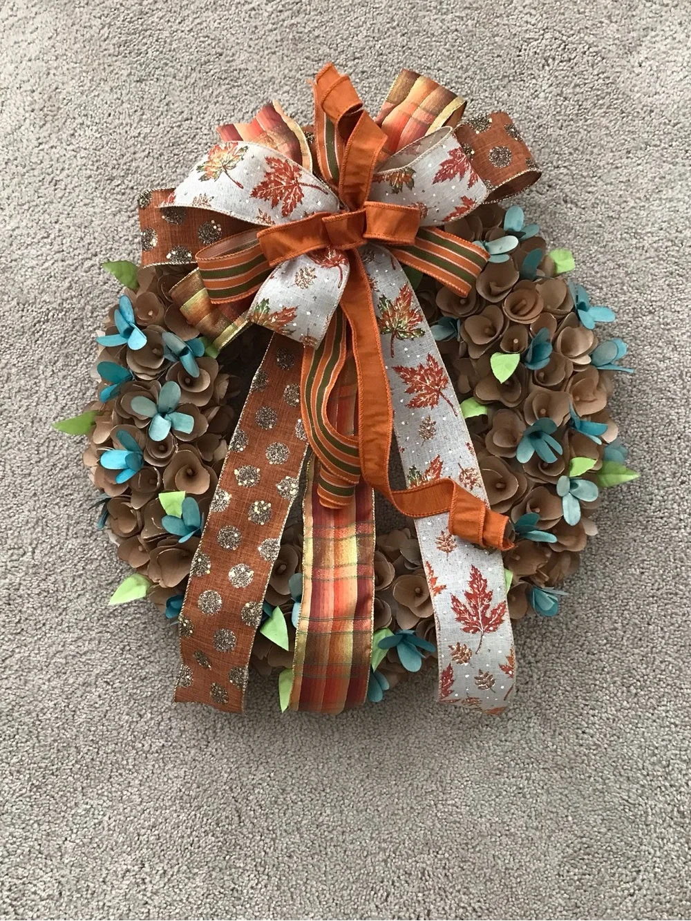 Fall Floral Wreath with Orange Bow